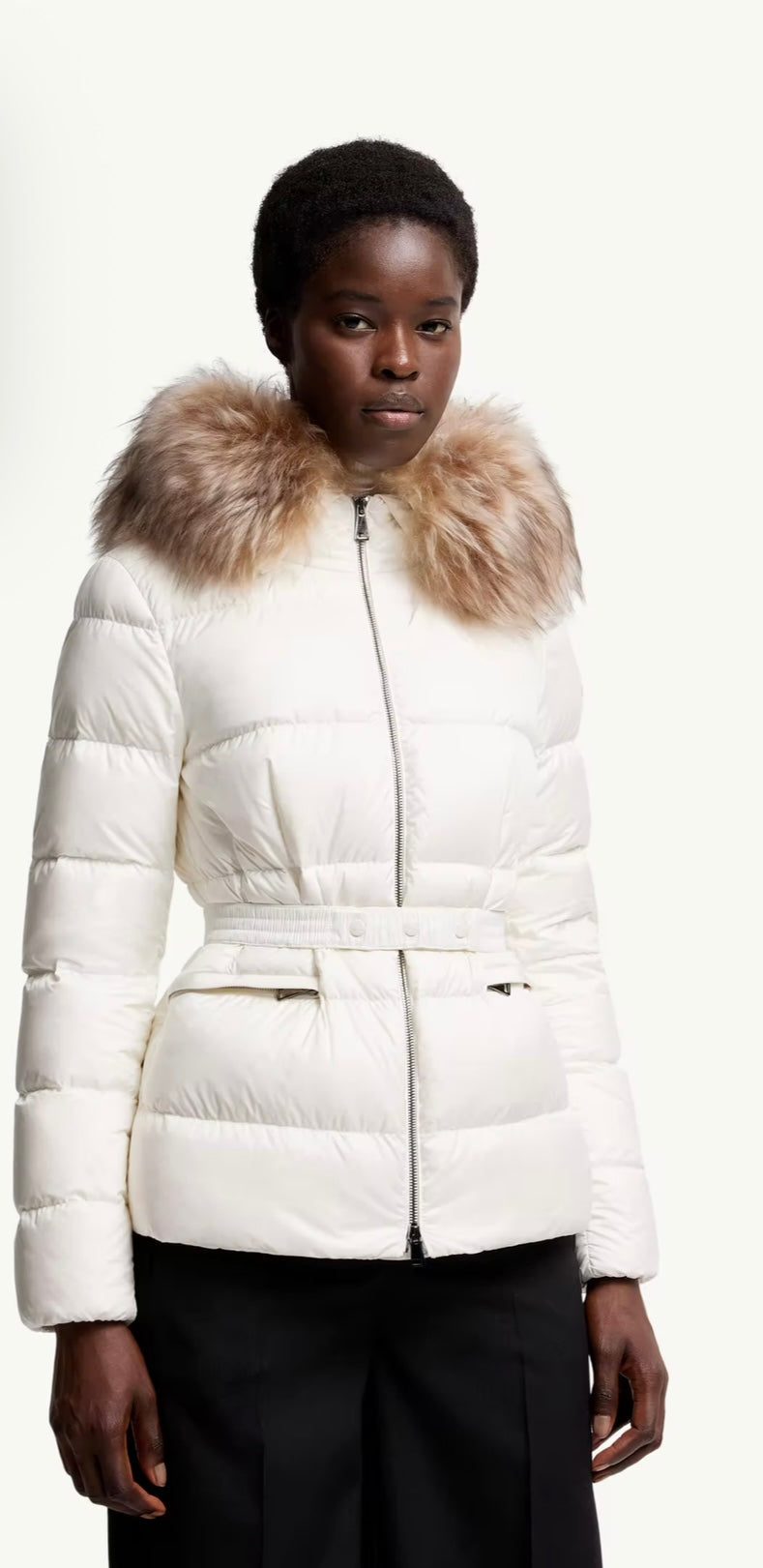 GUBBINO MONCLER DONNA BIANCO CON PELLICCIA BEIGE