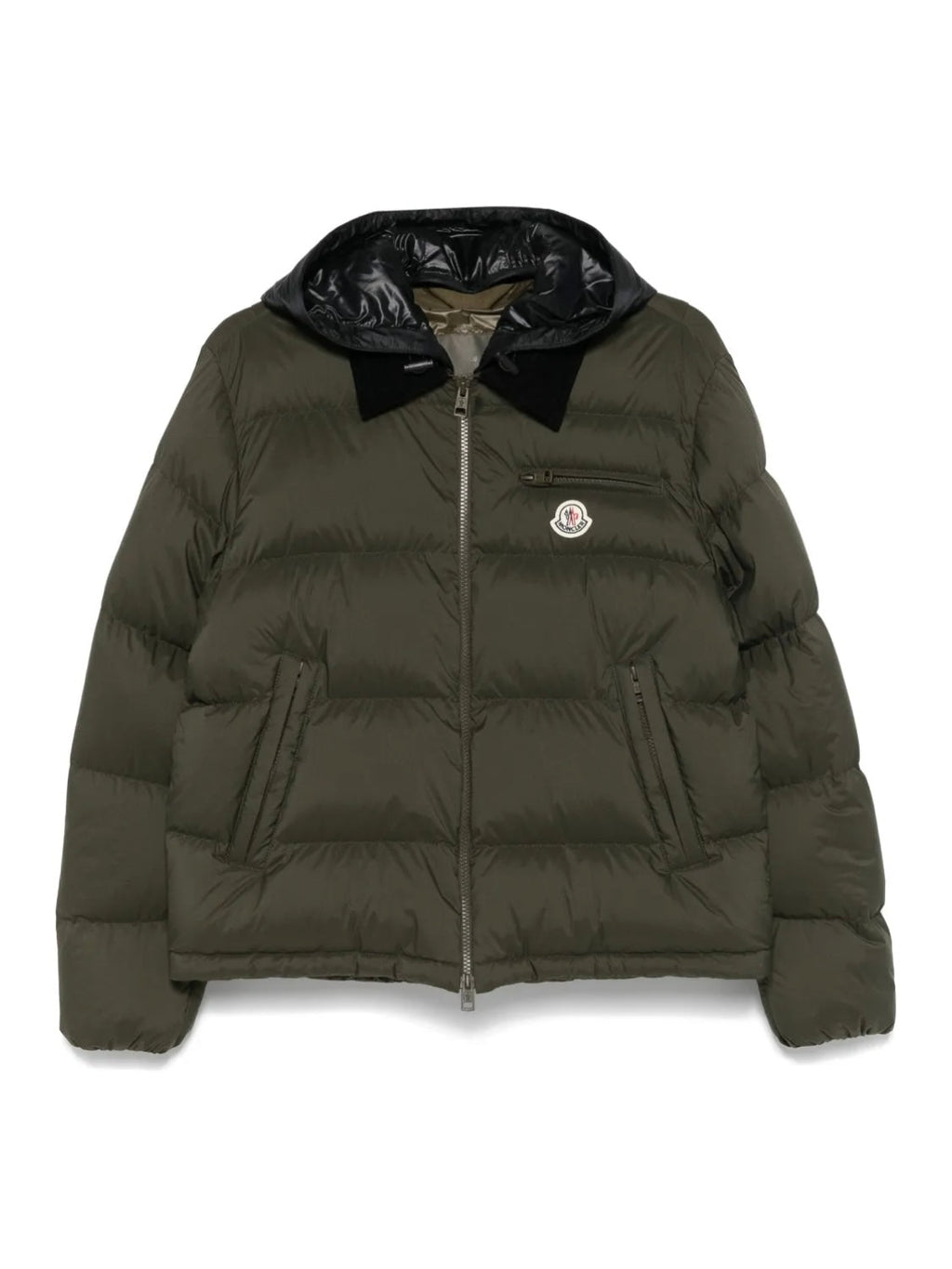 GIUBBINO MONCLER UOMO VERDE CON CAPPUCCIO NERO