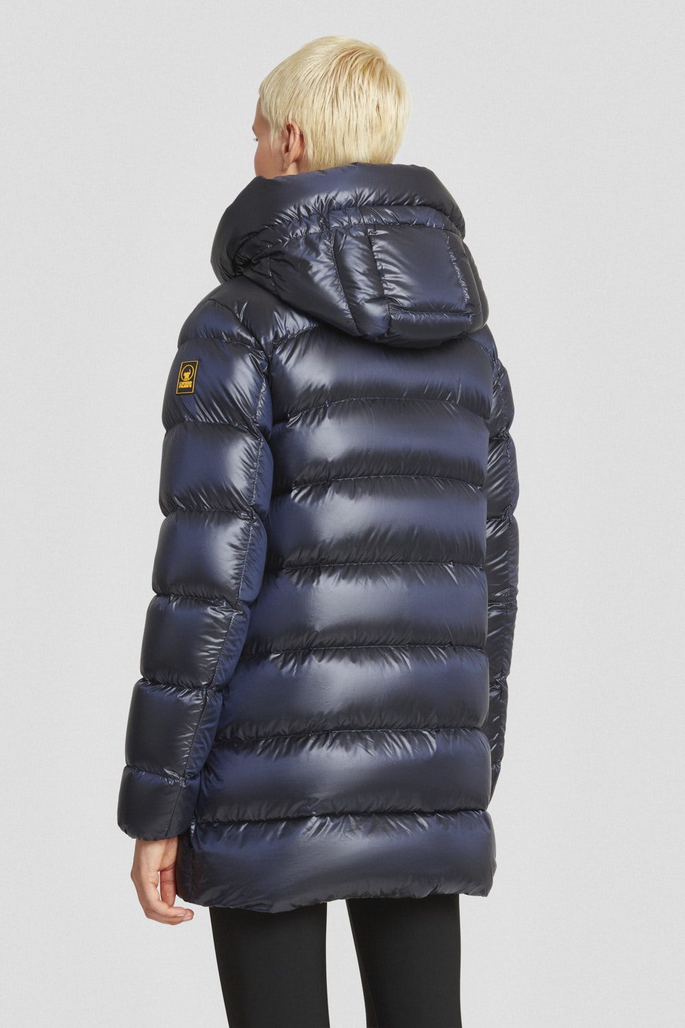 Piumino Ciesse medio-lungo blu con cappuccio staccabile