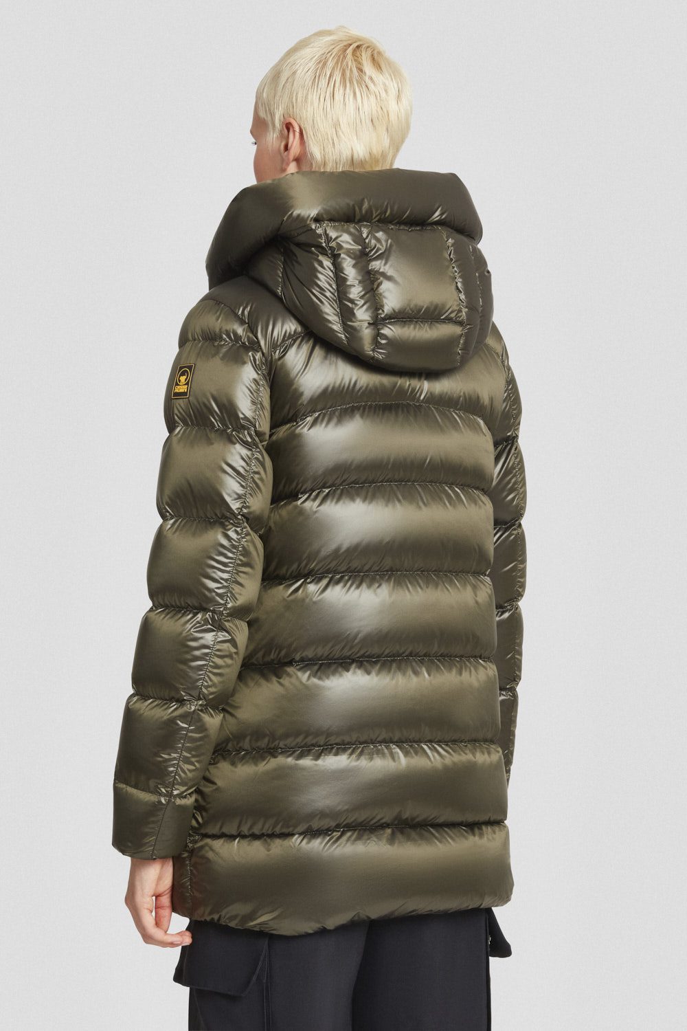 Piumino Ciesse medio-lungo verde militare con cappuccio staccabile