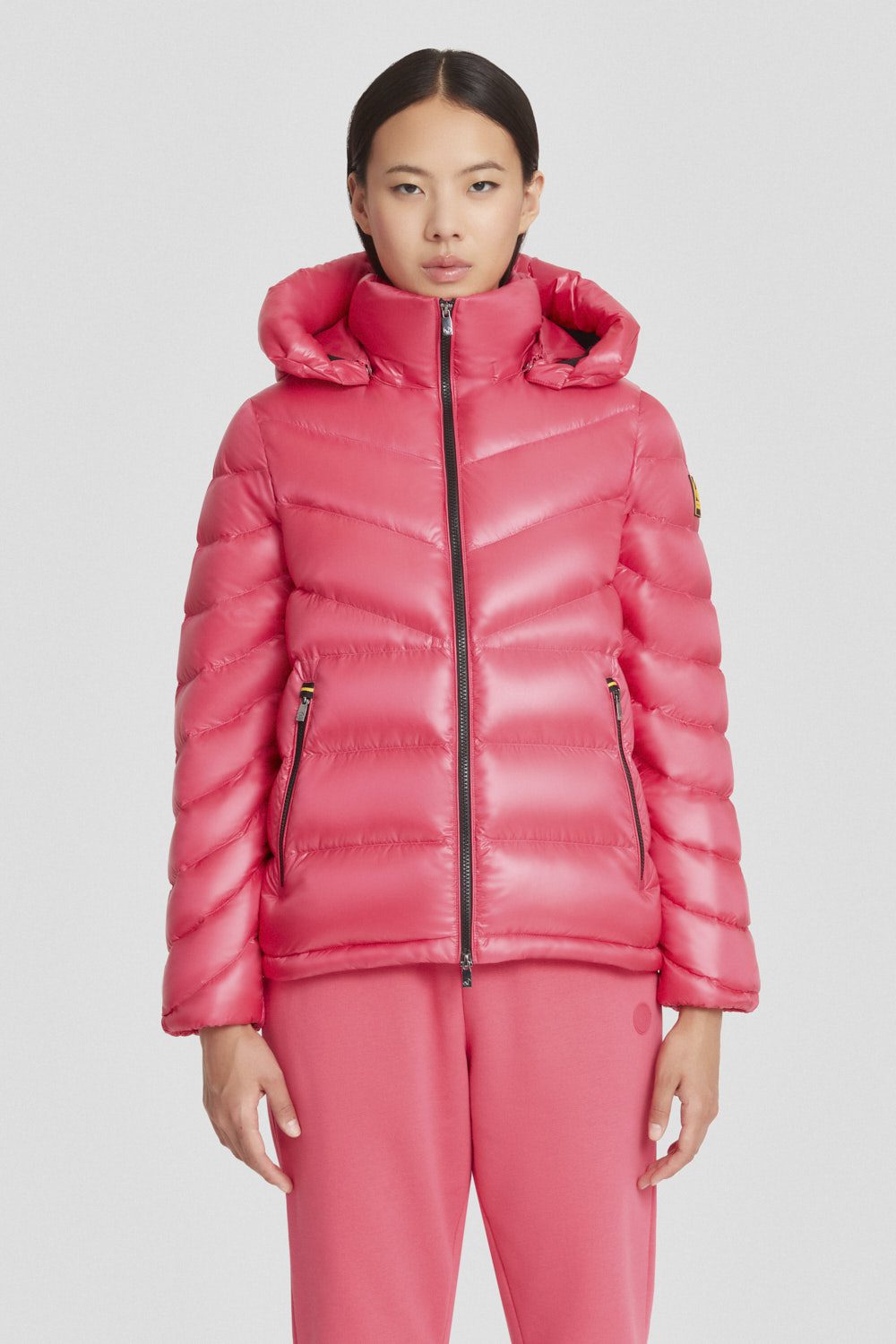 Piumino Ciesse corto fucsia con cappuccio staccabile