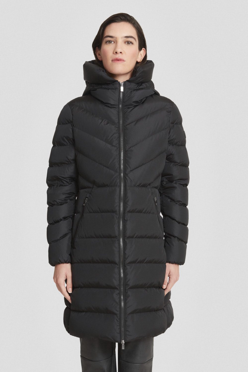 Piumino Ciesse lungo nero con cappuccio