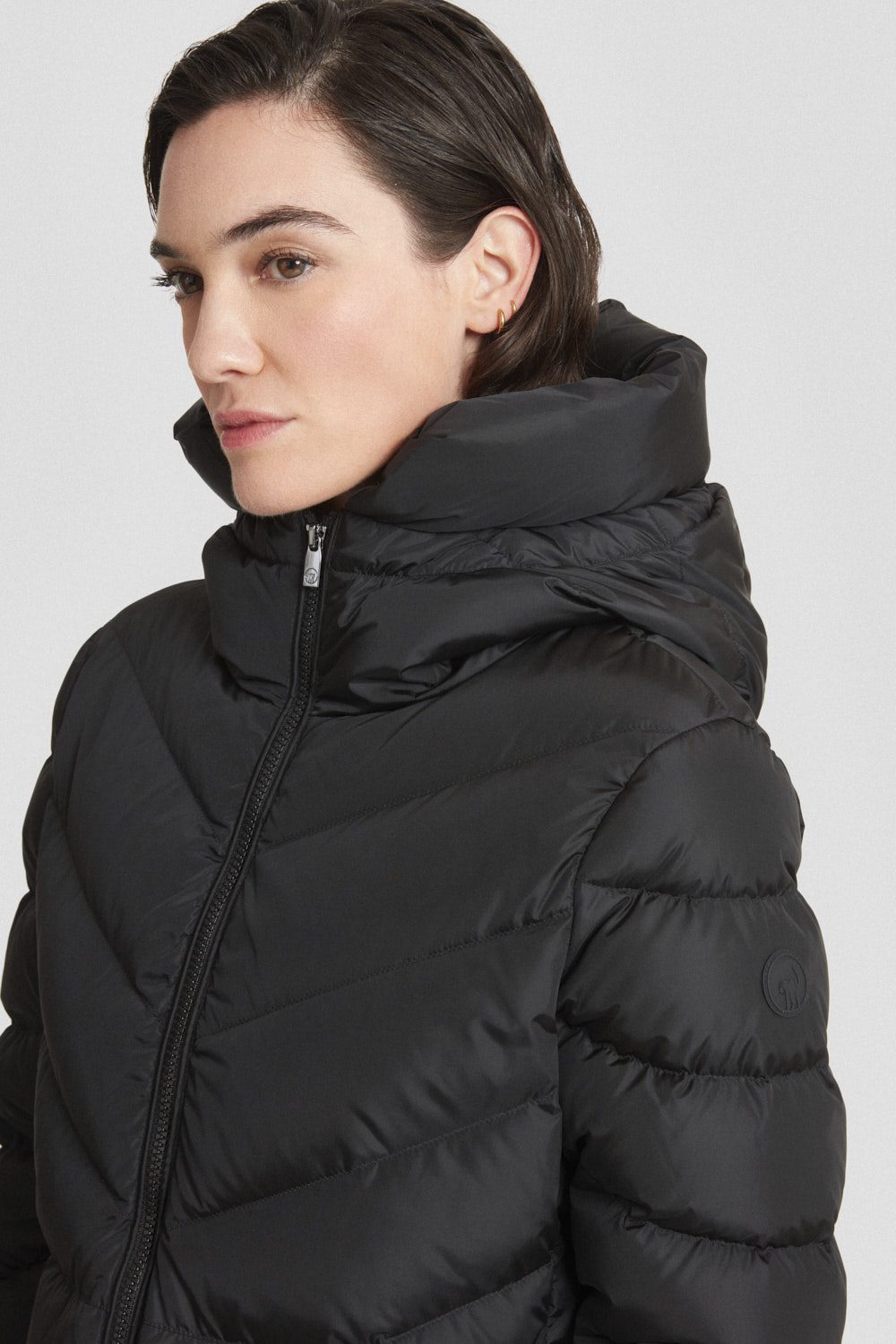 Piumino Ciesse lungo nero con cappuccio